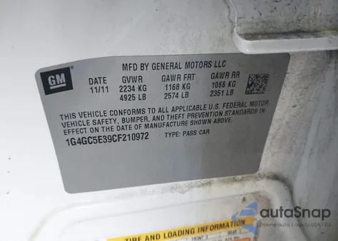 2012 Buick Lacrosse Leather Group from USA, damaged, VIN 1G4GC5E39CF210972